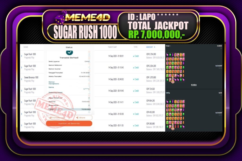 Bukti Jp MEME4D Slot Online 14 September 2025