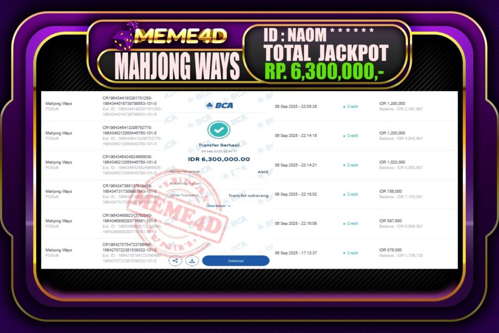 Bukti Jp MEME4D Slot Online 07 September 2025