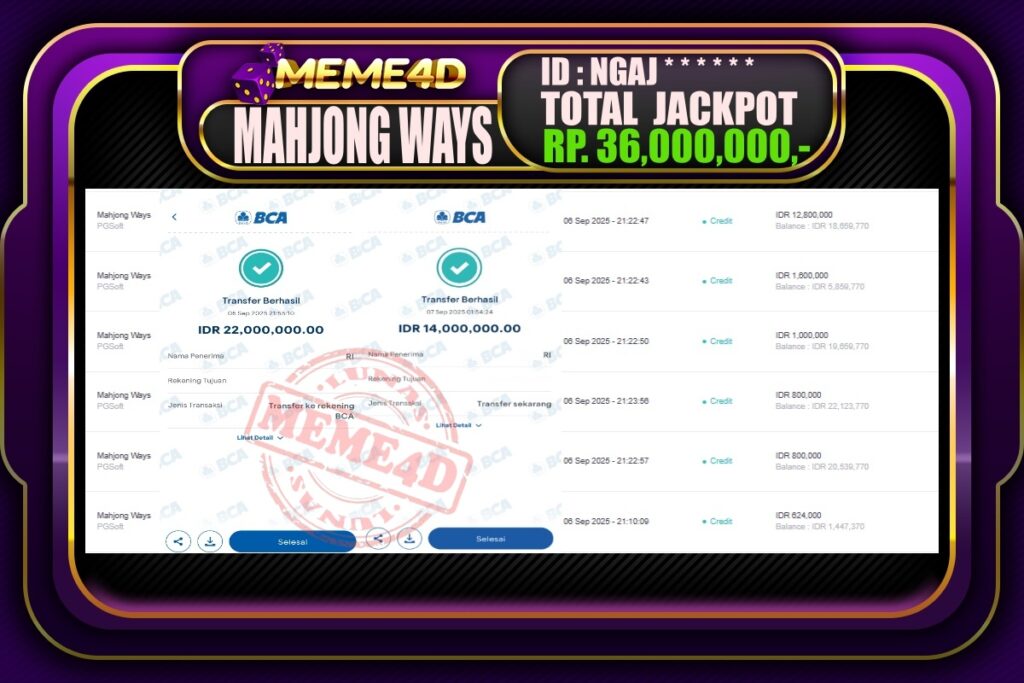 Bukti Jp MEME4D Slot Online 07 September 2025