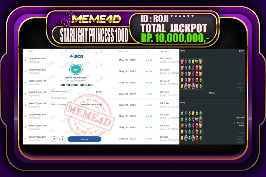 Bukti Jp MEME4D Slot Online 10 September 2025
