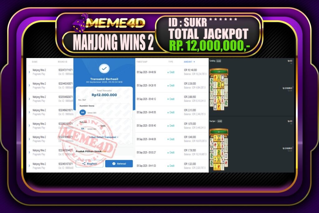 Bukti Jp MEME4D Slot Online 06 September 2025