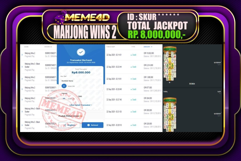 Bukti Jp MEME4D Slot Online 22 September 2025