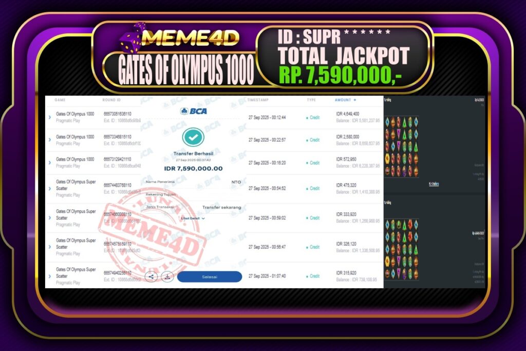 Bukti Jp MEME4D Slot Online 27 September 2025