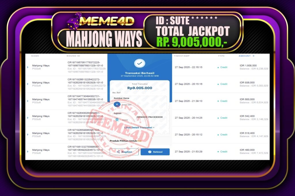 Bukti Jp MEME4D Slot Online 28 September 2025