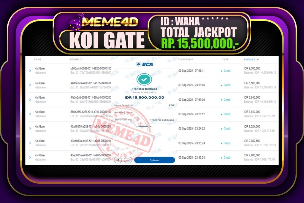 Bukti Jp MEME4D Slot Online 04 September 2025