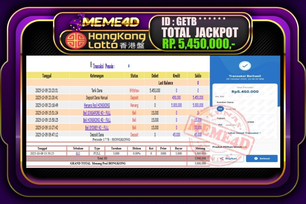 Bukti Jp MEME4D Togel Online 10 Oktober 2025