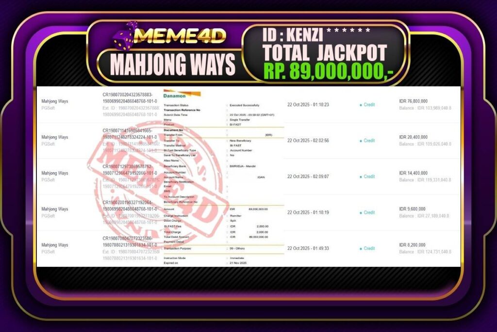 Bukti Jp MEME4D Slot Online 22 Oktober 2025