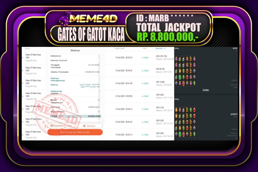Bukti Jp MEME4D Slot Online 14 Oktober 2025