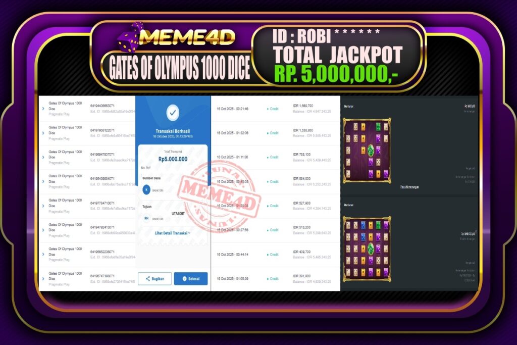 Bukti Jp MEME4D Slot Online 16 Oktober 2025