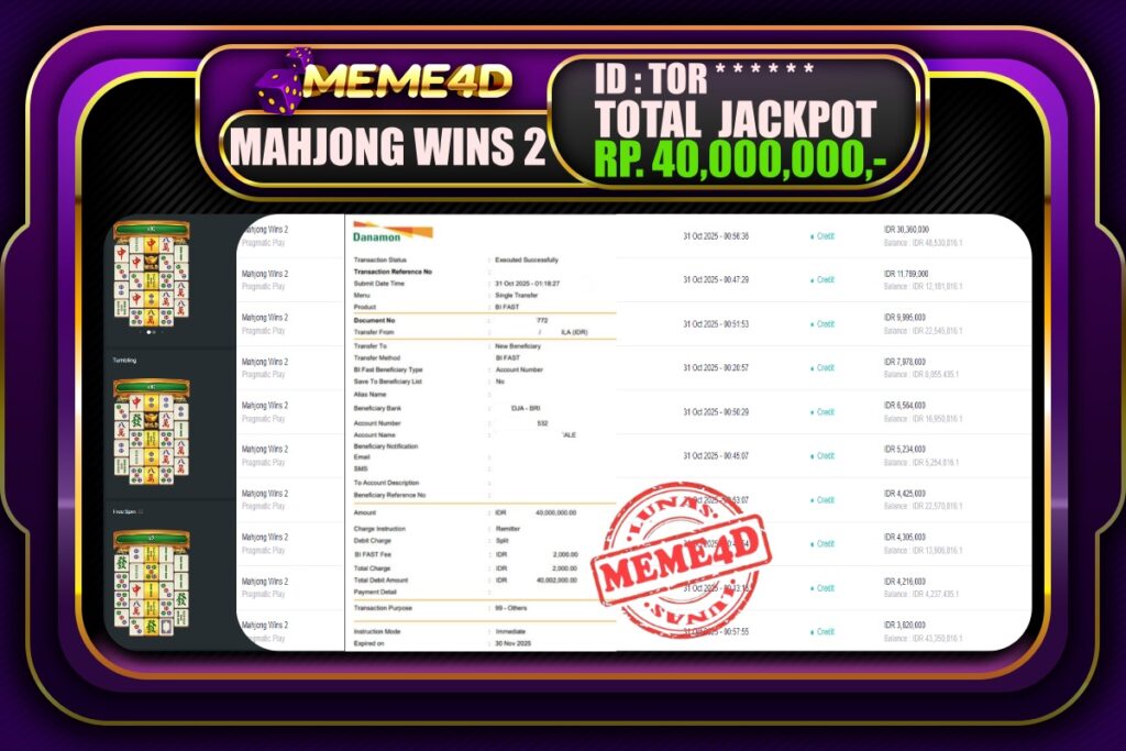 Bukti Jp MEME4D Slot Online 31 Oktober 2025