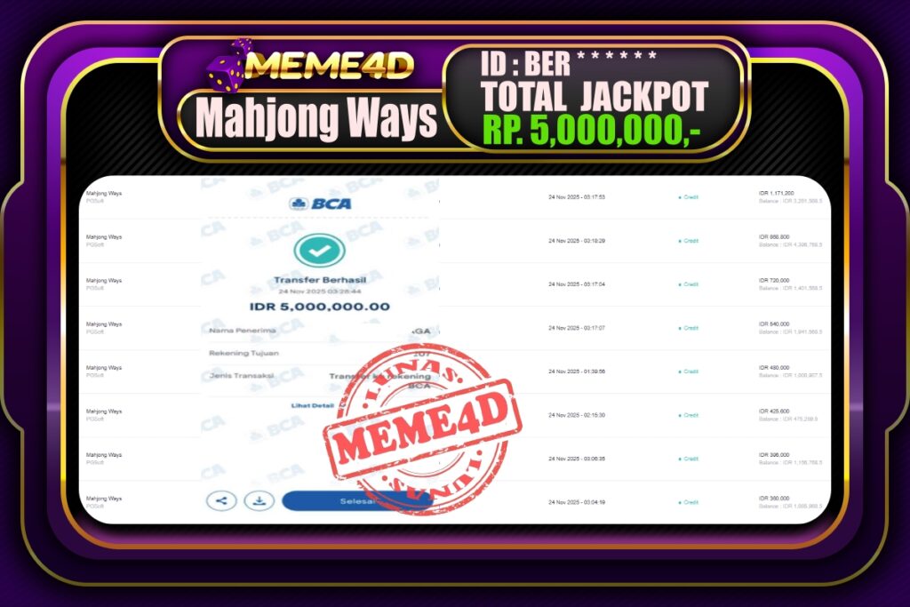 Bukti Jp MEME4D Slot Online 24 November 2025