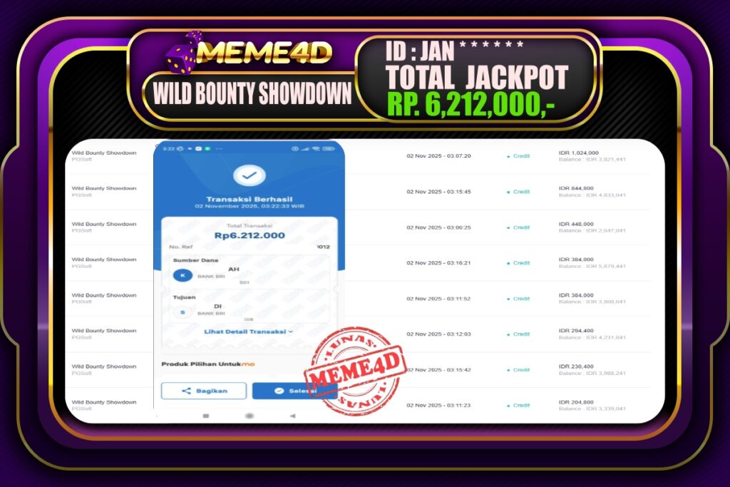 Bukti Jp MEME4D Togel Online 02 November 2025