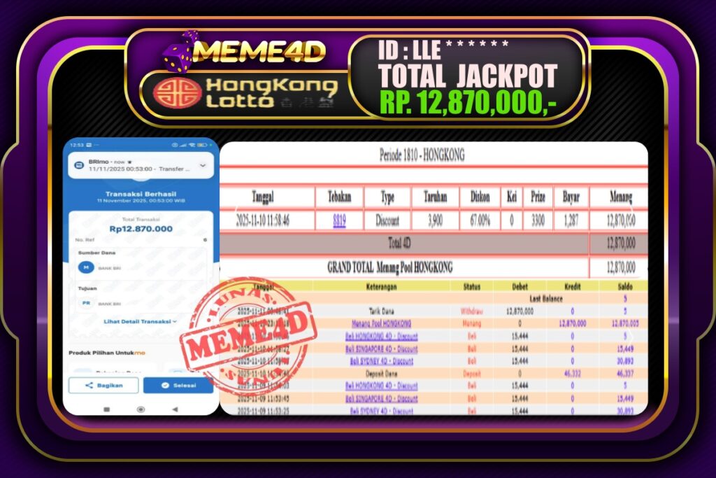 Bukti Jp MEME4D Togel Online 11 November 2025