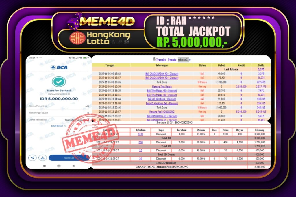 Bukti Jp MEME4D Togel Online 06 November 2025