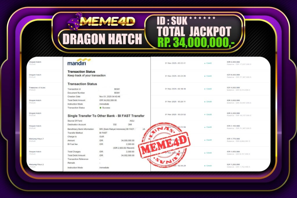 Bukti Jp MEME4D Slot Online 01 November 2025