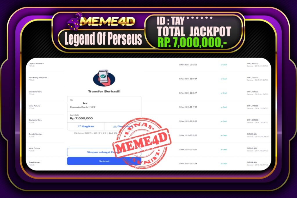 Bukti Jp MEME4D Slot Online 24 November 2025