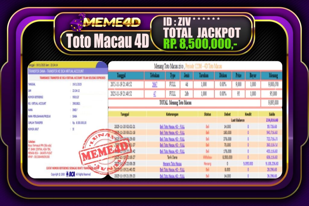 Bukti Jp MEME4D Togel Online 20 November 2025