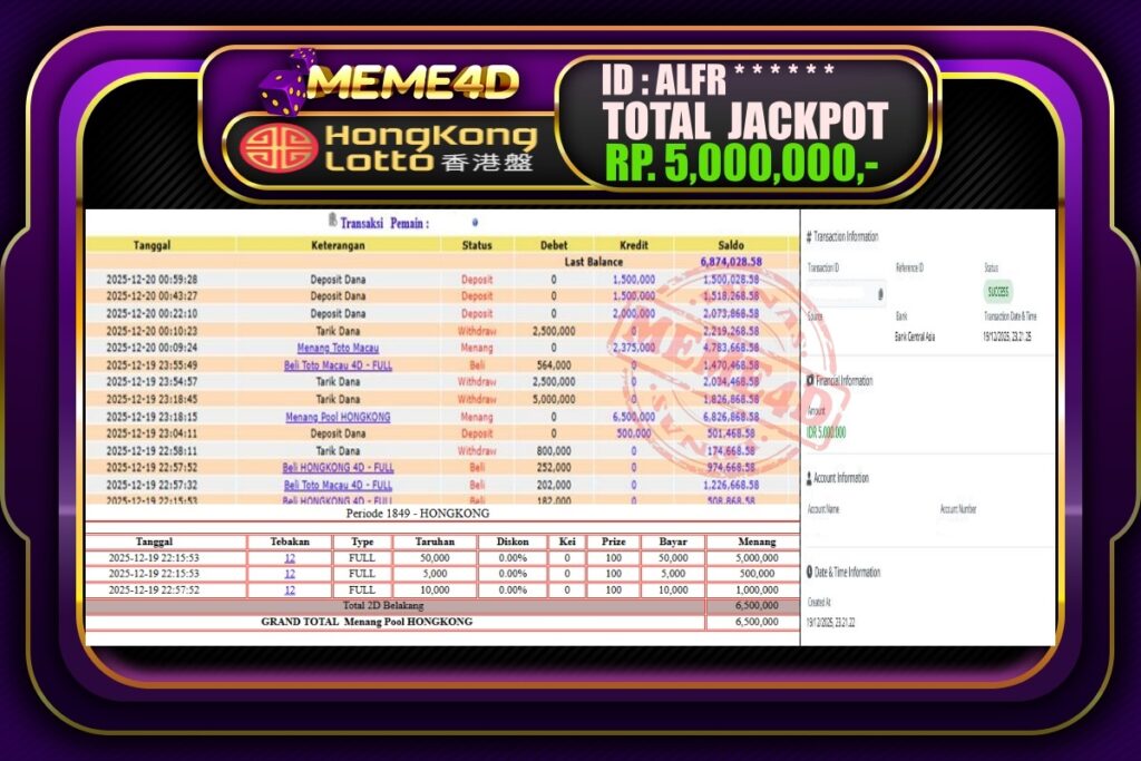 Bukti Jp MEME4D Togel Online 20 Desember 2025