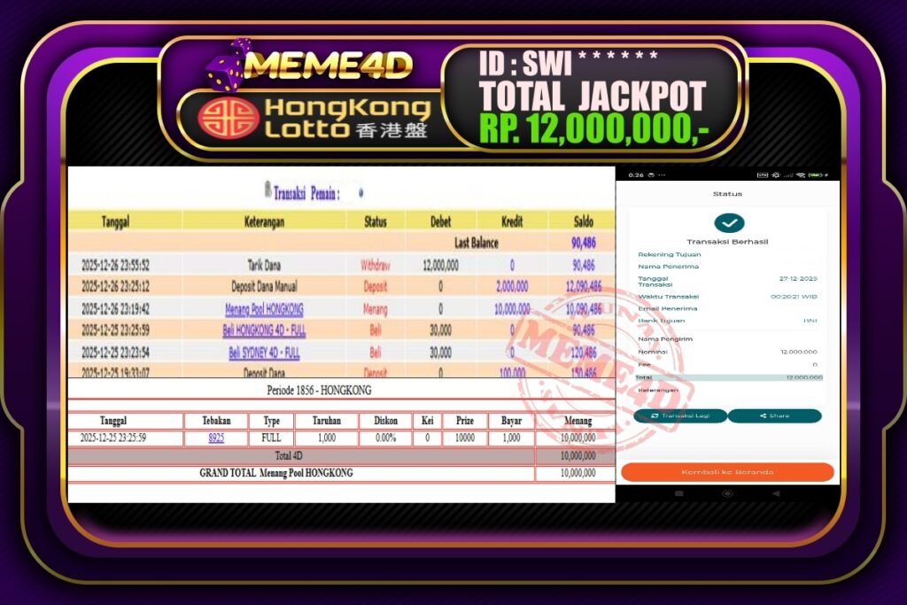 Bukti Jp MEME4D Togel Online 27 Desember 2025