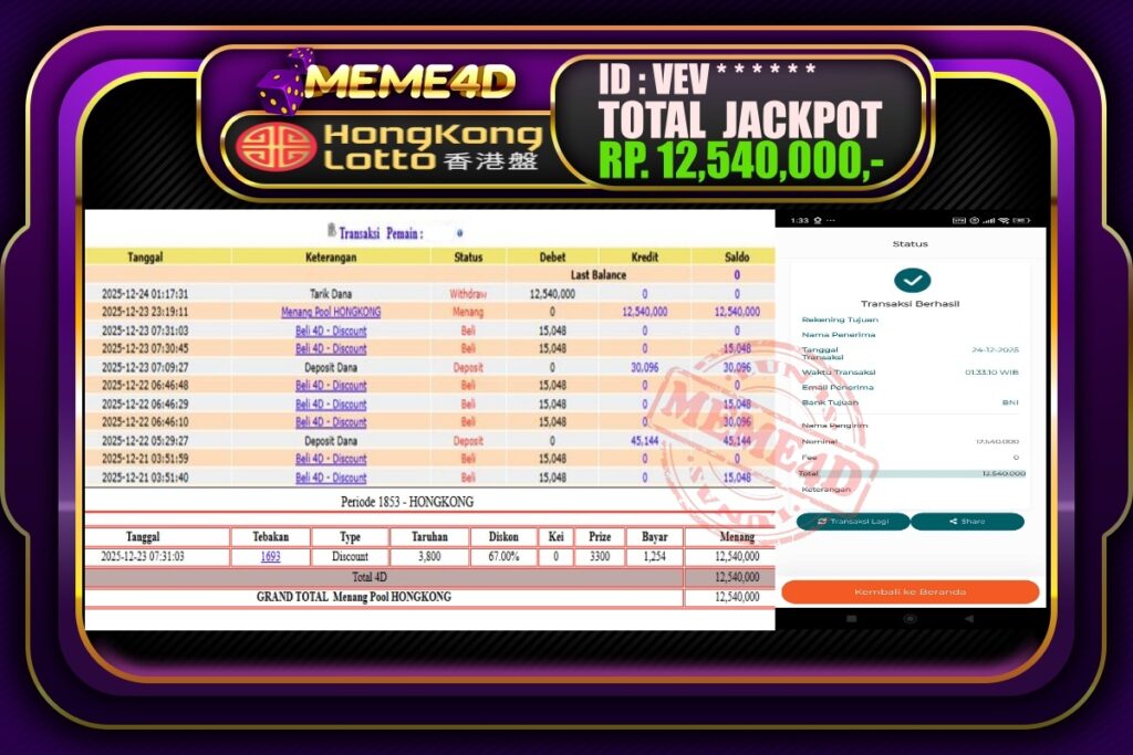 Bukti Jp MEME4D Togel Online 24 Desember 2025