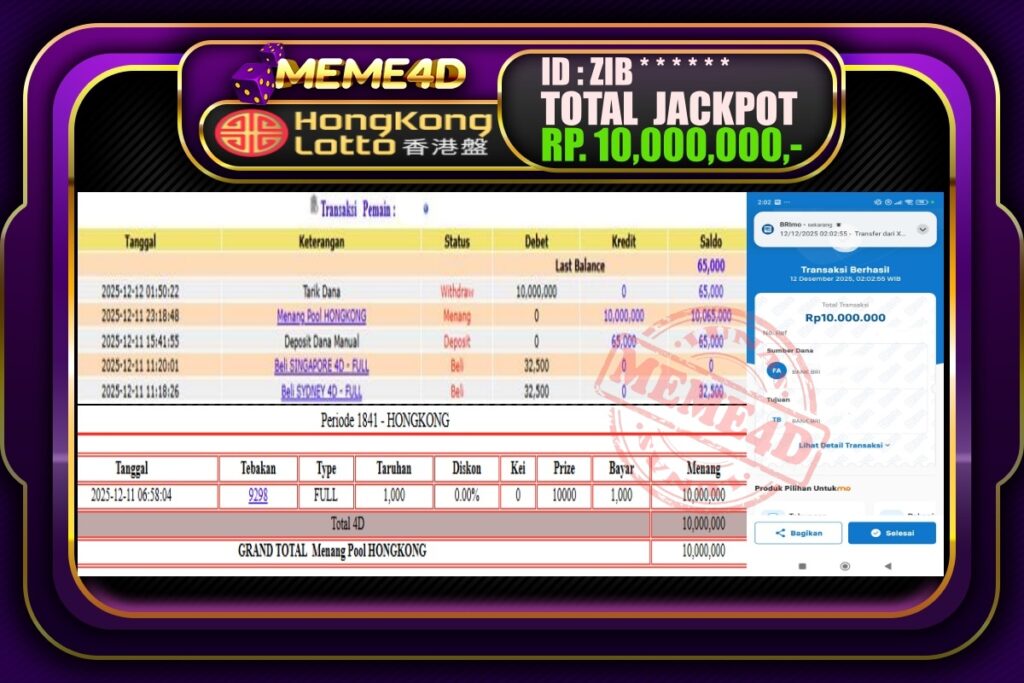 Bukti Jp MEME4D Togel Online 12 Desember 2025