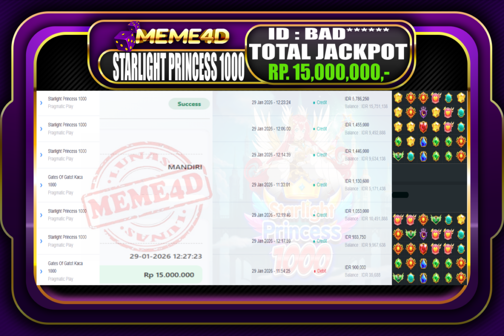 Bukti Jp MEME4D Slot Online 29 Januari 2026