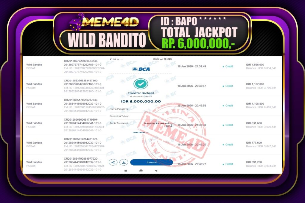 Bukti Jp MEME4D Slot Online 19 Januari 2026