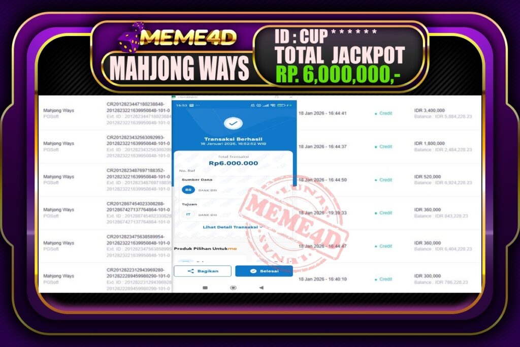 Bukti Jp MEME4D Slot Online 19 Januari 2026