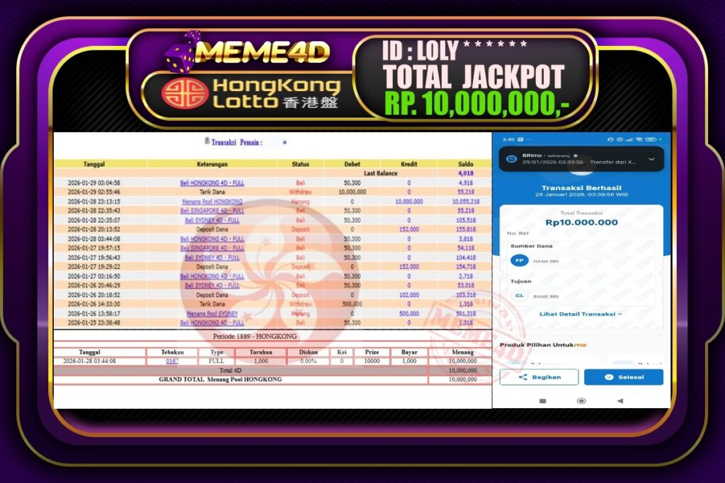 Bukti Jp MEME4D Togel Online 29 Januari 2026