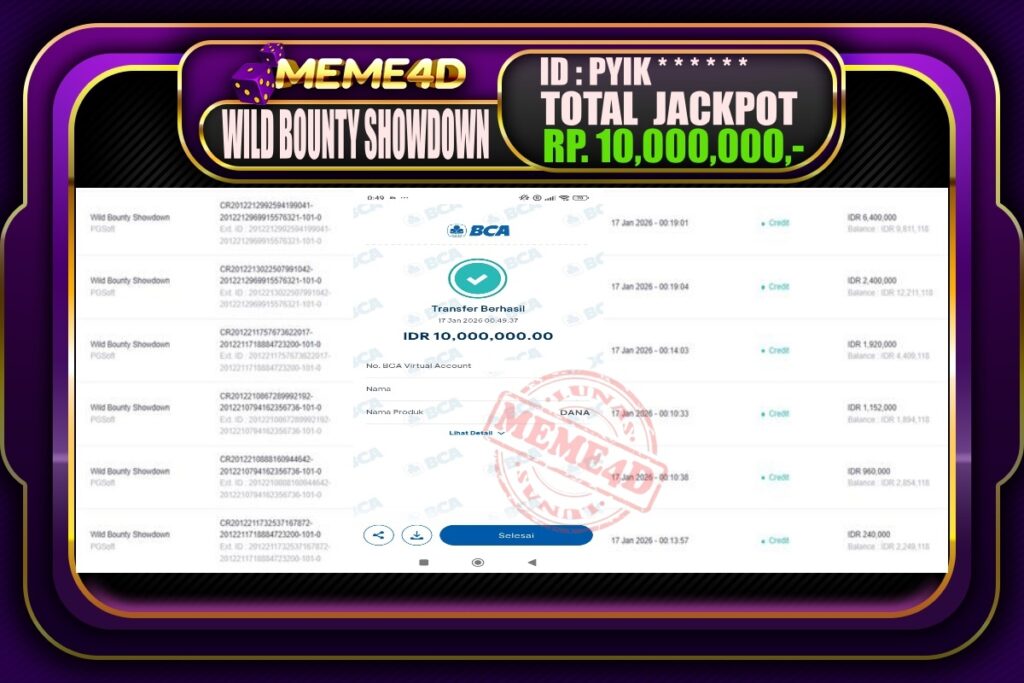Bukti Jp MEME4D Slot Online 17 Januari 2026