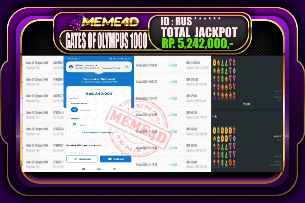 Bukti Jp MEME4D Slot Online 05 Januari 2026
