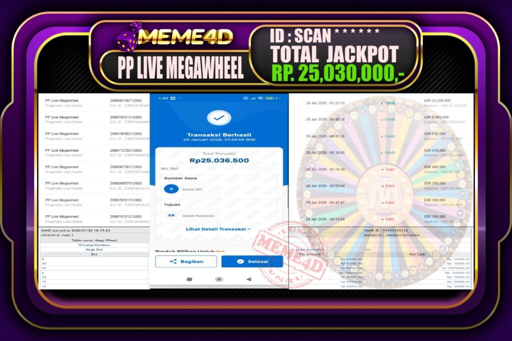 Bukti Jp MEME4D Casino Online 29 Januari 2026