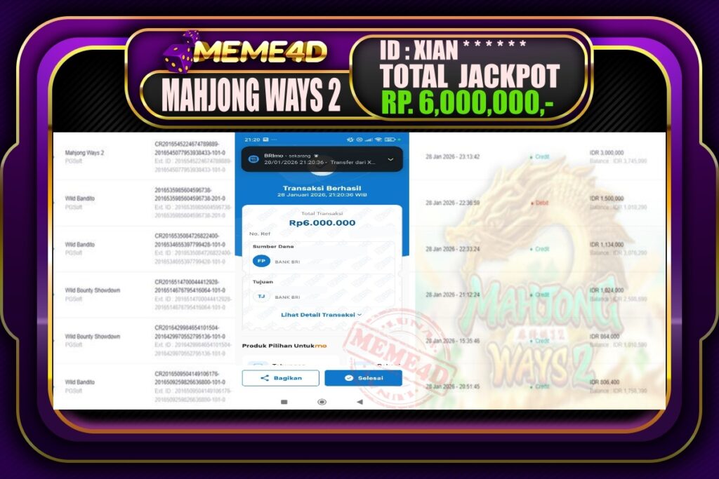Bukti Jp MEME4D Slot Online 29 Januari 2026