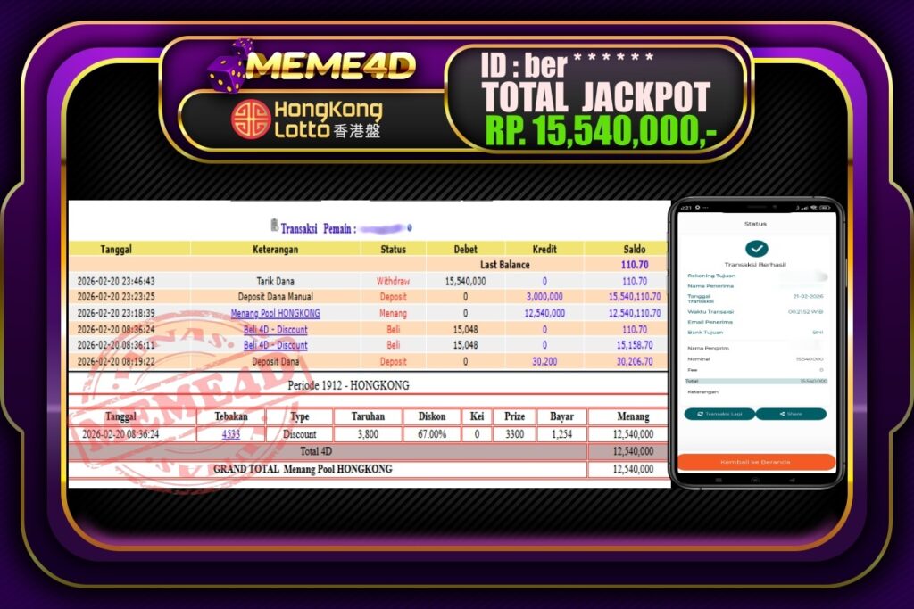 Bukti Jp MEME4D Togel Online 21 February 2026