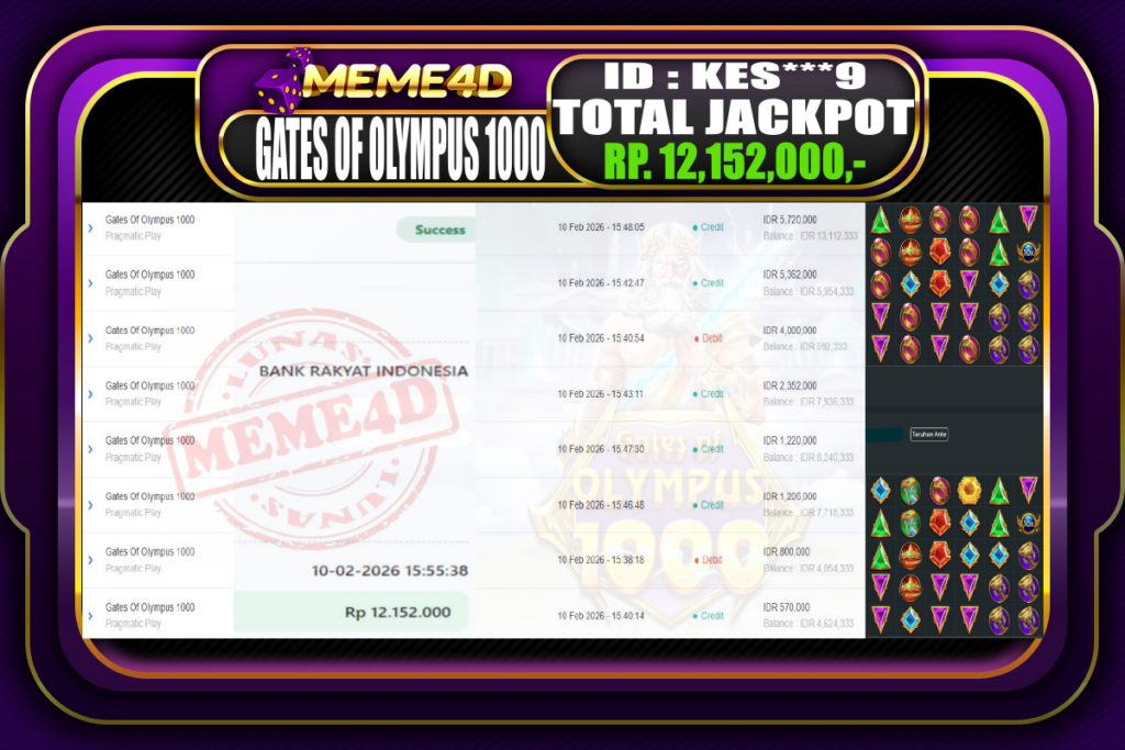 Bukti Jp MEME4D Slot Online 10 February 2026