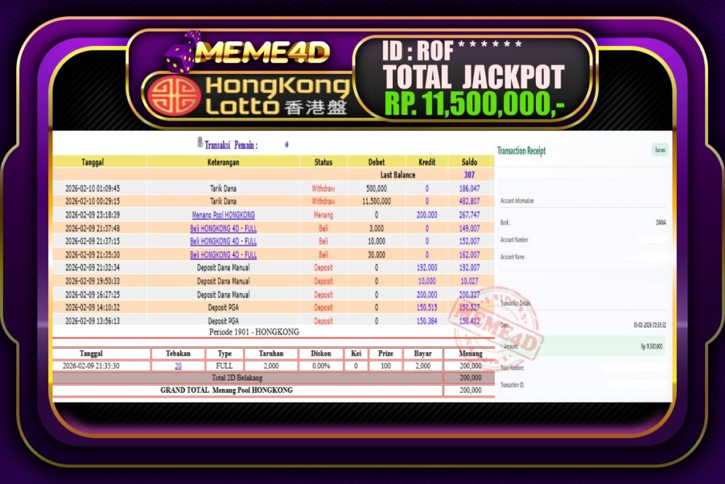 Bukti Jp MEME4D Togel Online 10 February 2026