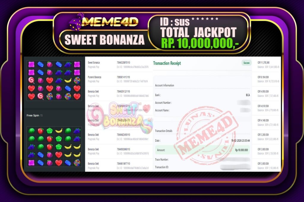 Bukti Jp MEME4D Slot Online 20 February 2026
