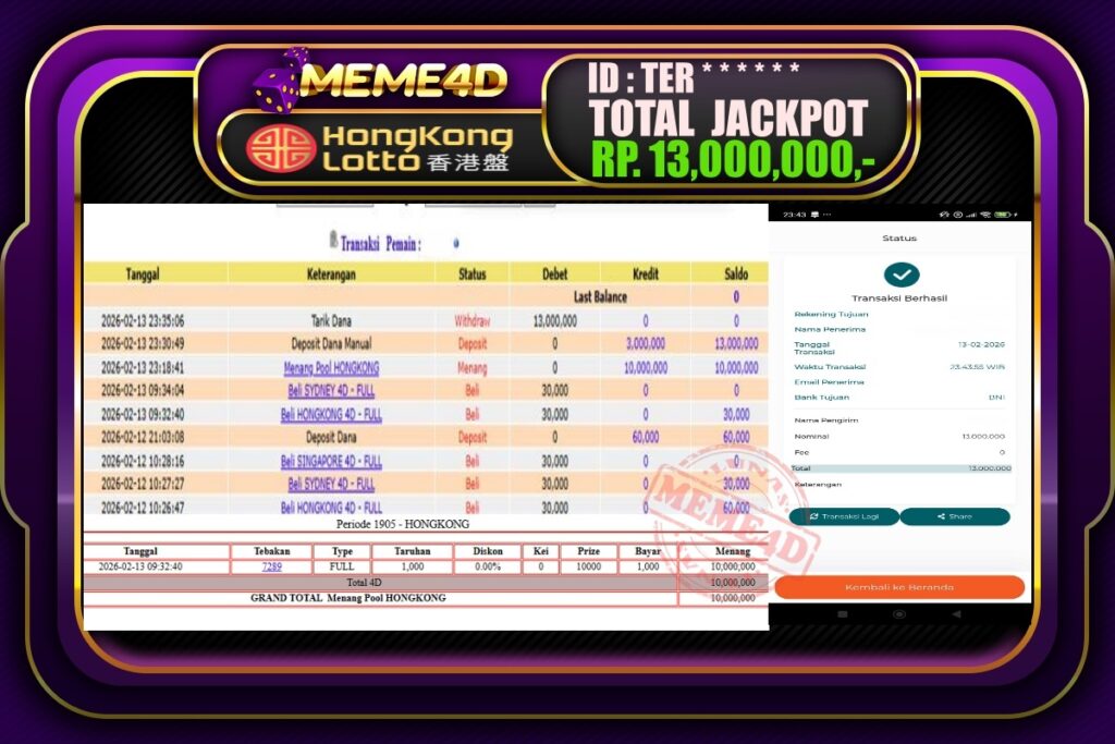 Bukti Jp MEME4D Togel Online 14 February 2026