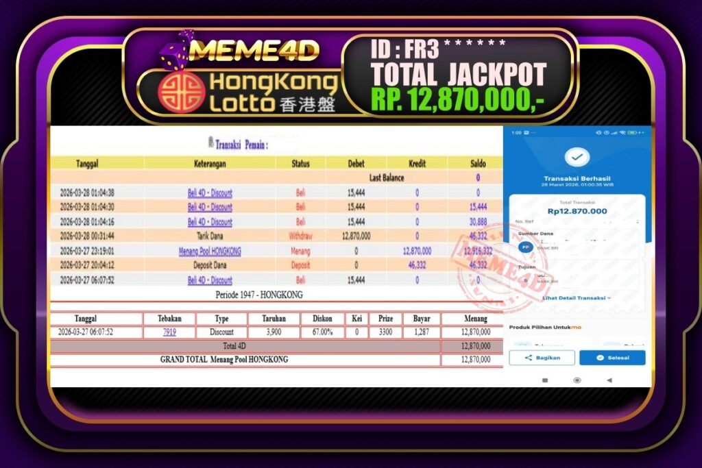 Bukti Jp MEME4D Togel Online 28 March 2026