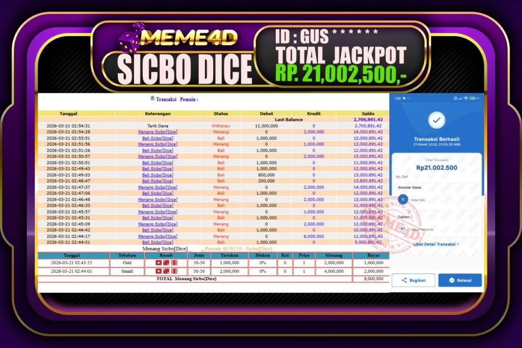 Bukti Jp MEME4D Casino Online 21 March 2026