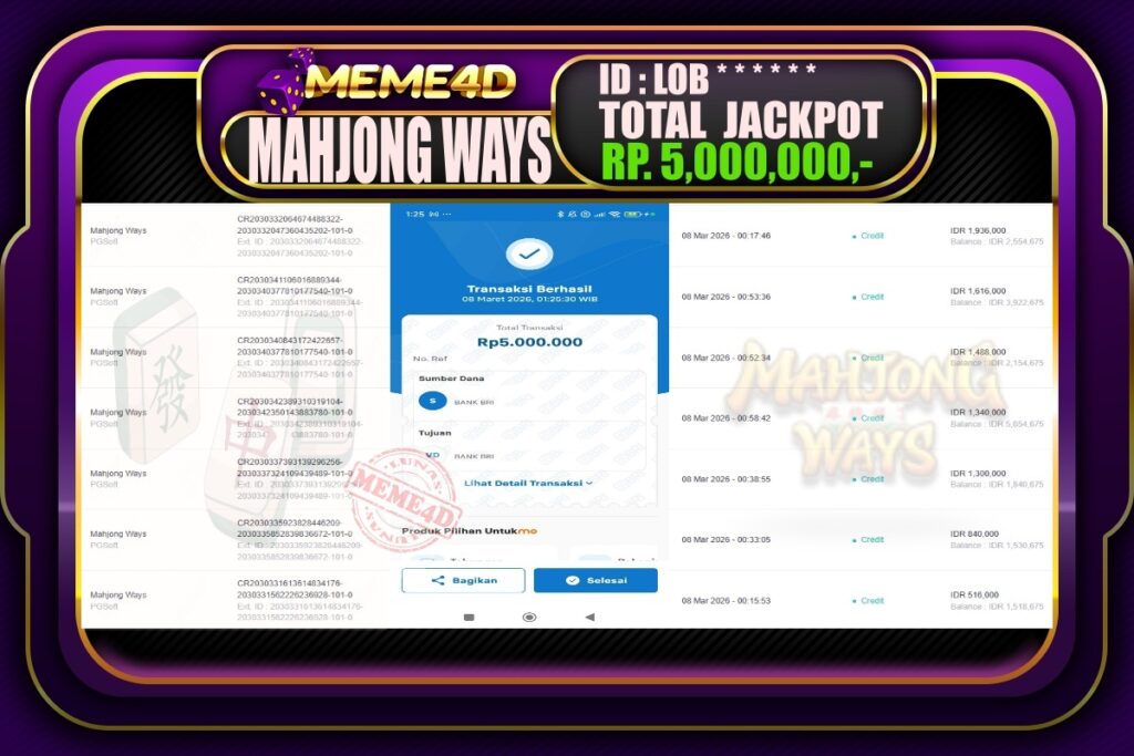 Bukti Jp MEME4D Slot Online 08 March 2026