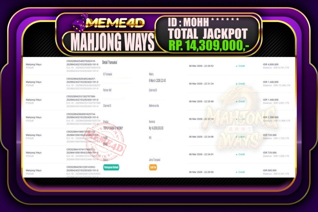 Bukti Jp MEME4D Slot Online 07 March 2026