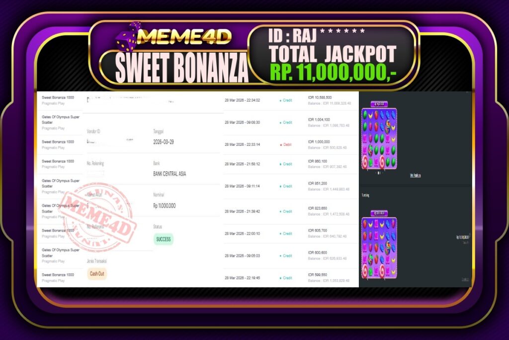Bukti Jp MEME4D Slot Online 29 March 2026