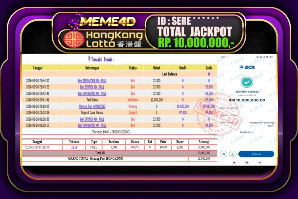 Bukti Jp MEME4D Togel Online 21 March 2026