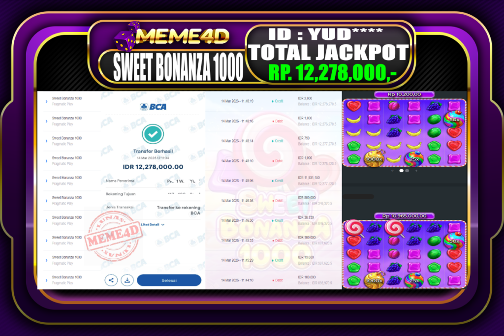 Bukti Jp MEME4D Slot Online 14 March 2026