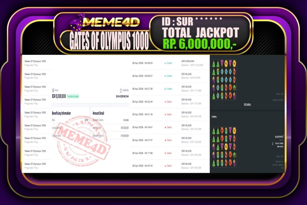 Bukti Jp MEME4D Slot Online 26 April 2026