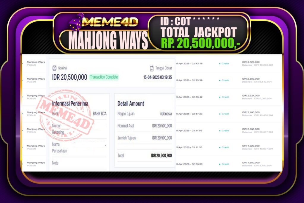 Bukti Jp MEME4D Slot Online 15 April 2026
