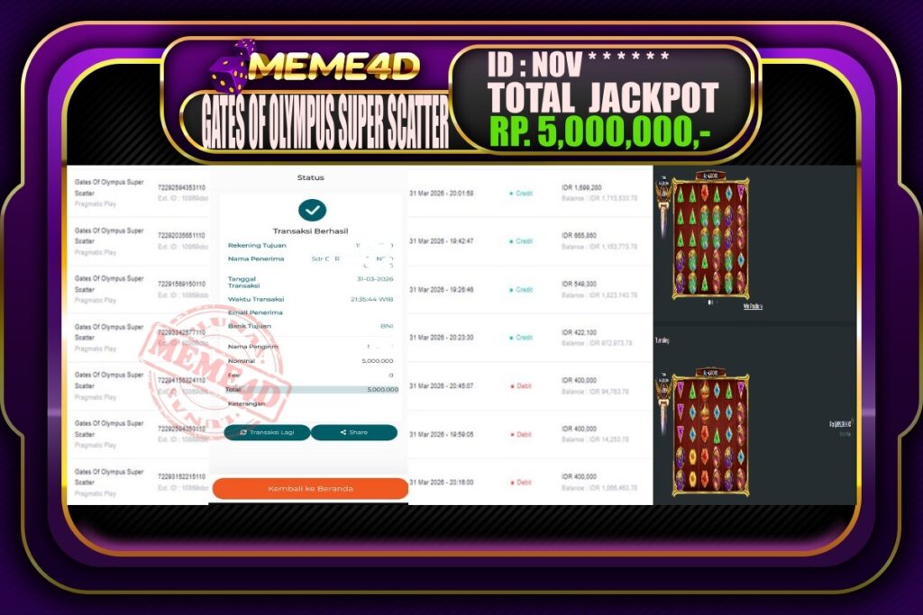 Bukti Jp MEME4D Slot Online 01 April 2026