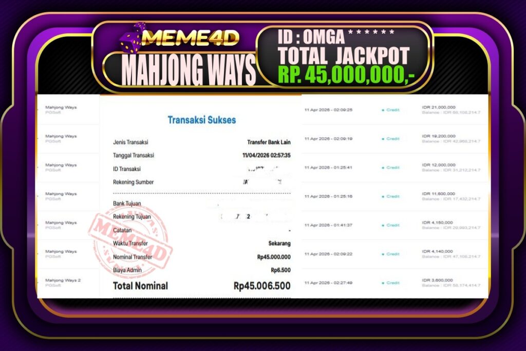 Bukti Jp MEME4D Slot Online 11 April 2026