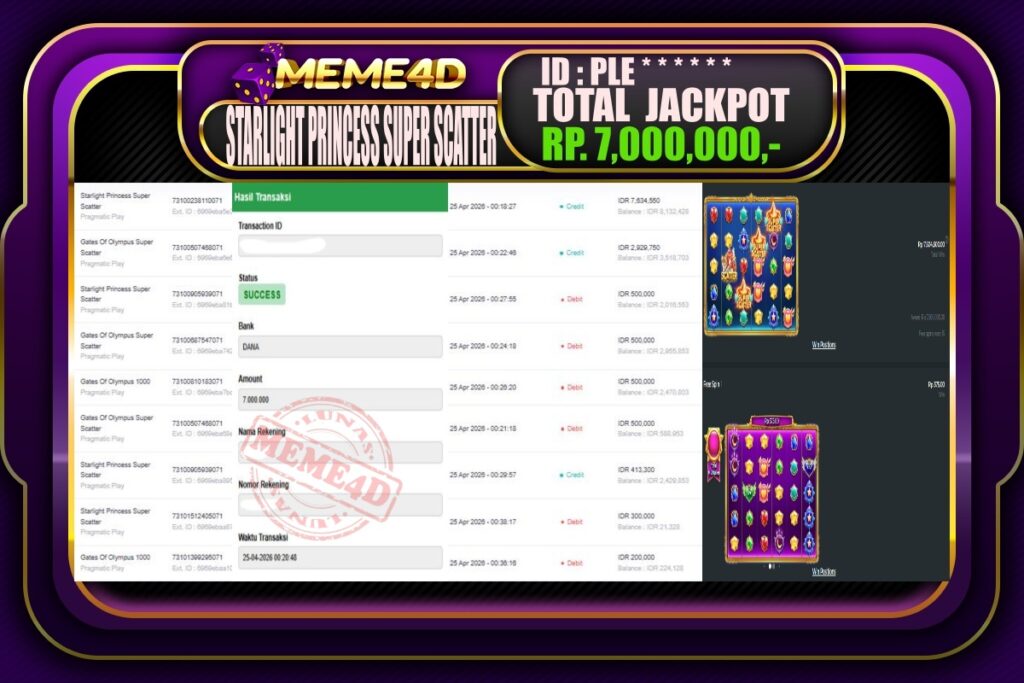 Bukti Jp MEME4D Slot Online 25 April 2026